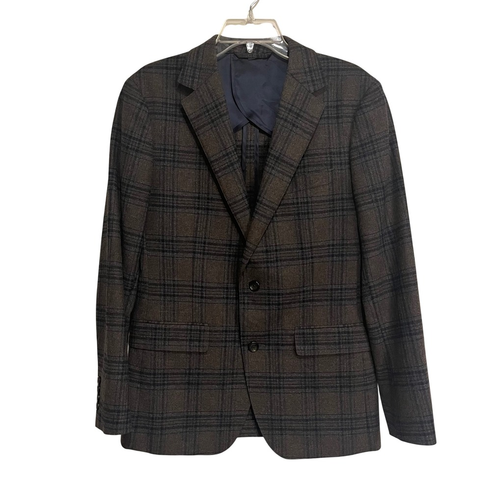 Bonobos Blazer Sport Coat Slim Fit Italian Wool Blend Brown Gray Glen Plaid 36R